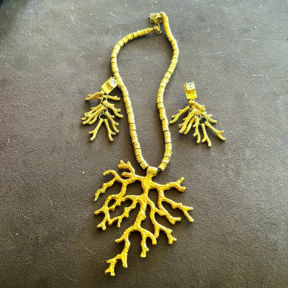 Gold Coral Necklace and Earrings